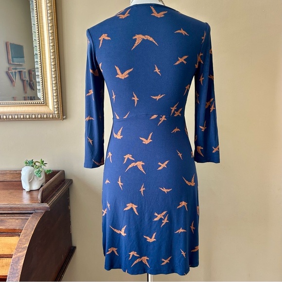 Boden Must Have Tunic Dress Navy Birds Print Novelty 3/4 Sleeve Mini Jersey 6 - Picture 6 of 8